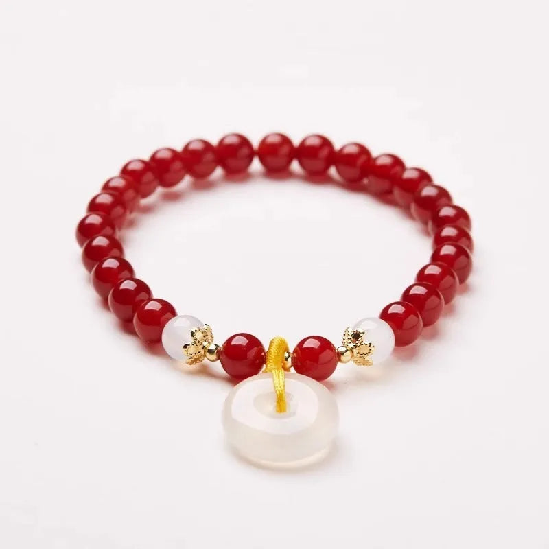Handmade natural agate and jade bracelet with safety buckle closure