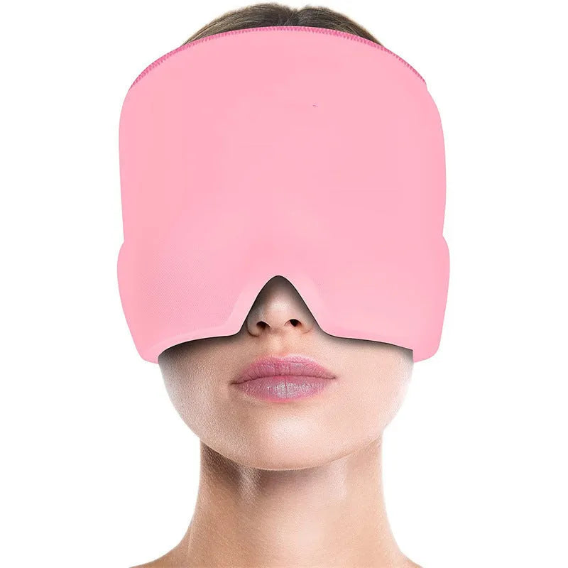 Black elastic cloth gel eye mask for headache relief measuring 22cm by 17cm