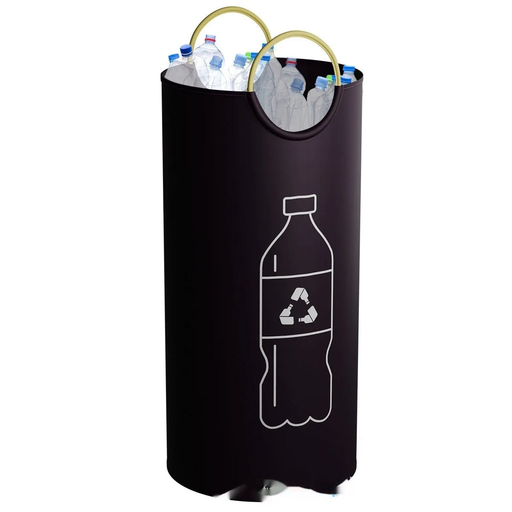 Round portable plastic trash can with optional patterned design, shown with dimensions 38cm by 72cm.