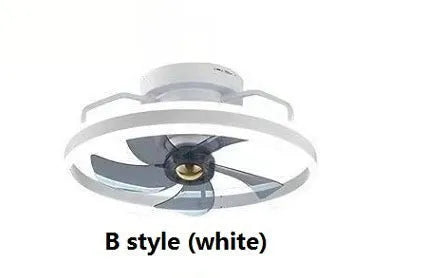 Modern ceiling fan light with white PC blades and acrylic lampshade showing 500mm diameter