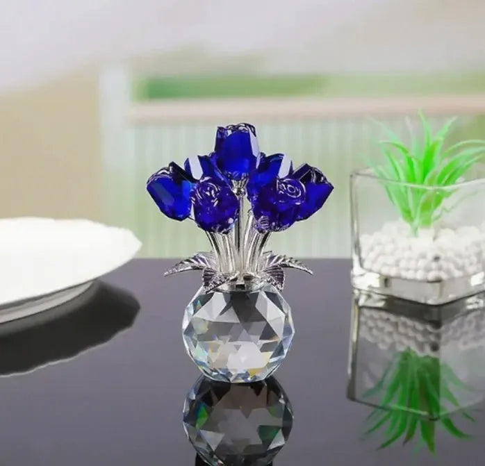K9 crystal rose decorative ornament with wire drawing texture in Chinese-style geometric design