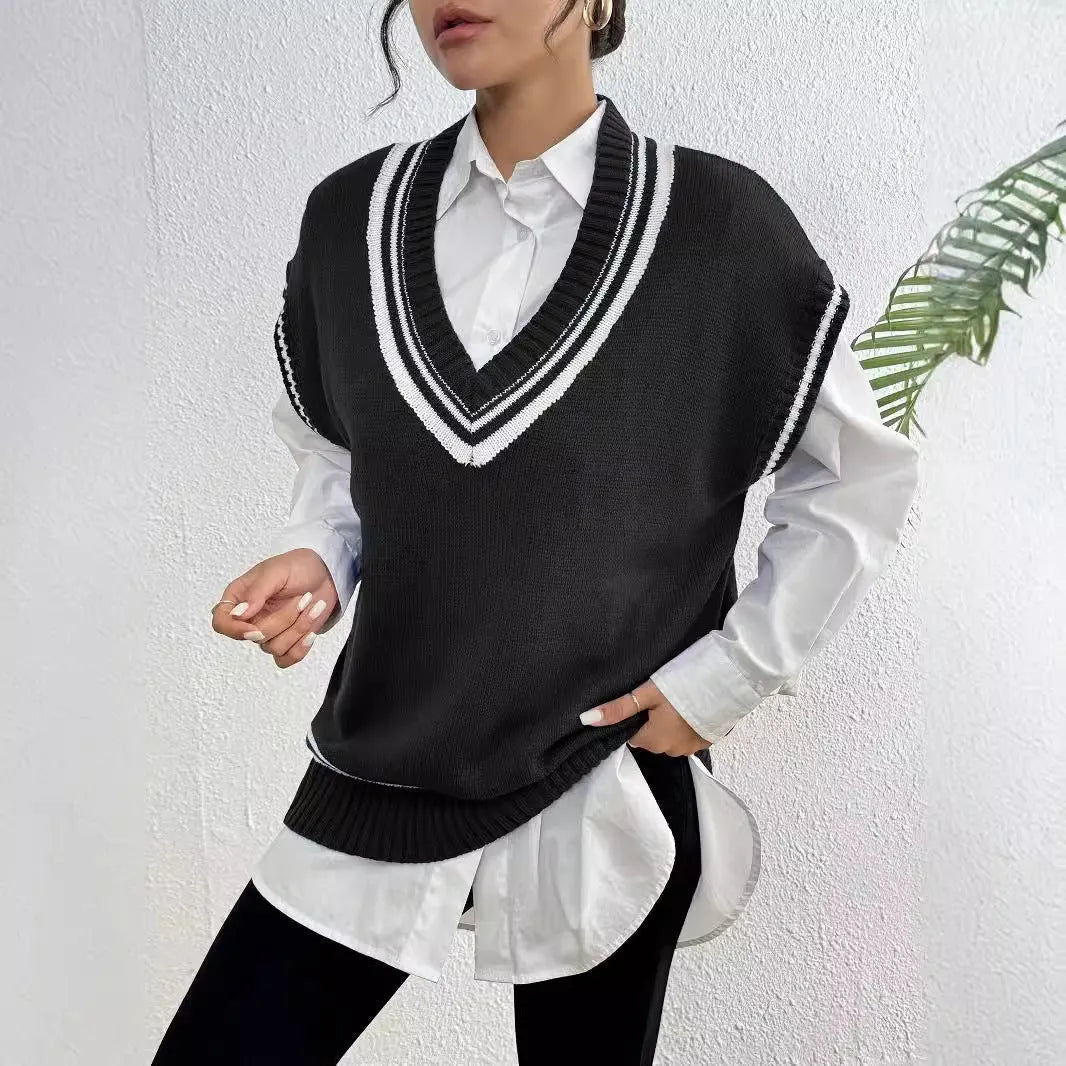 Women's casual wool vest sweater in acrylic fabric with free size loose fit college style design