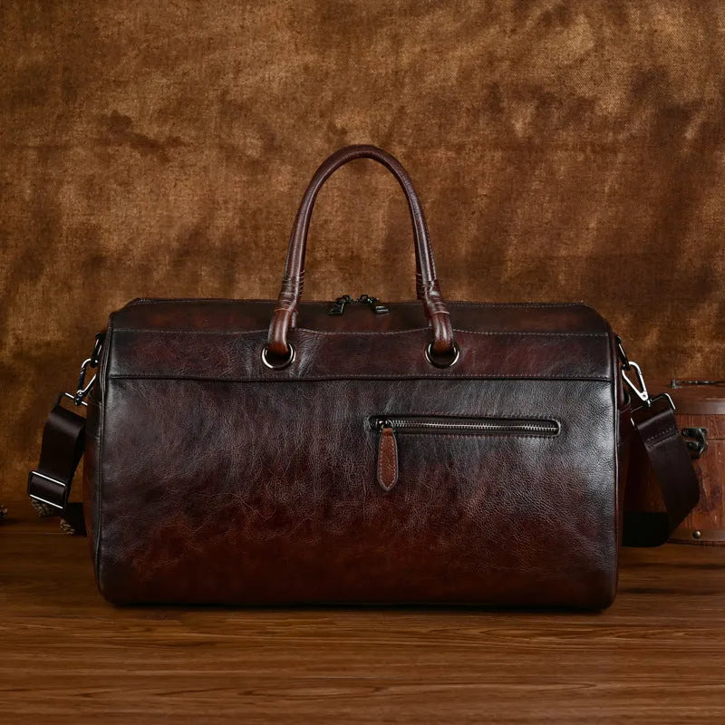 Handmade retro leather bag made from first layer cowhide with below 20L capacity