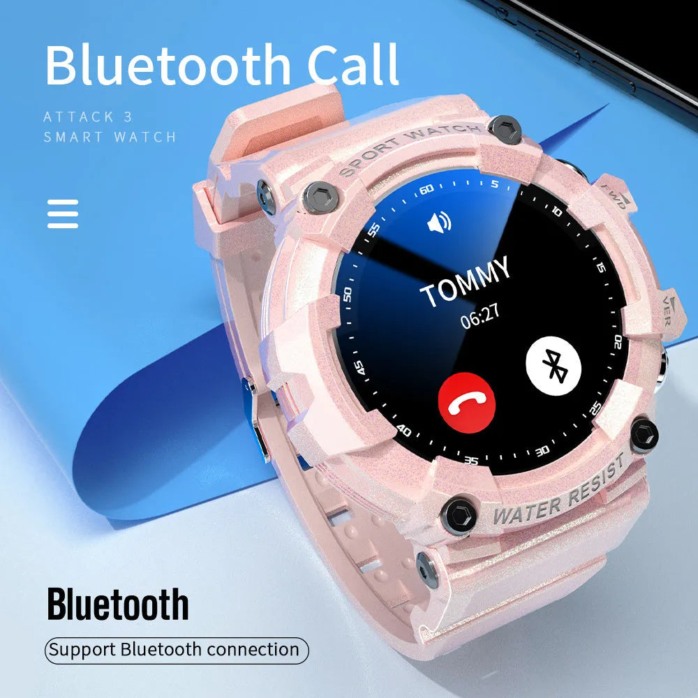 ATTACK 3 waterproof smart Bluetooth sports watch with round colour screen and TPU strap