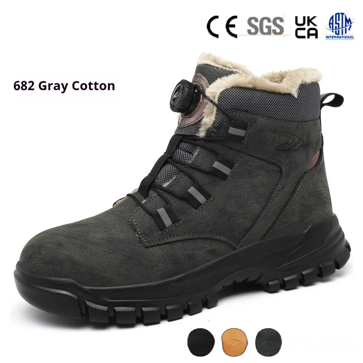Lightweight labour protection shoes with leather upper and rubber sole in black, yellow, or grey, sizes 36-48