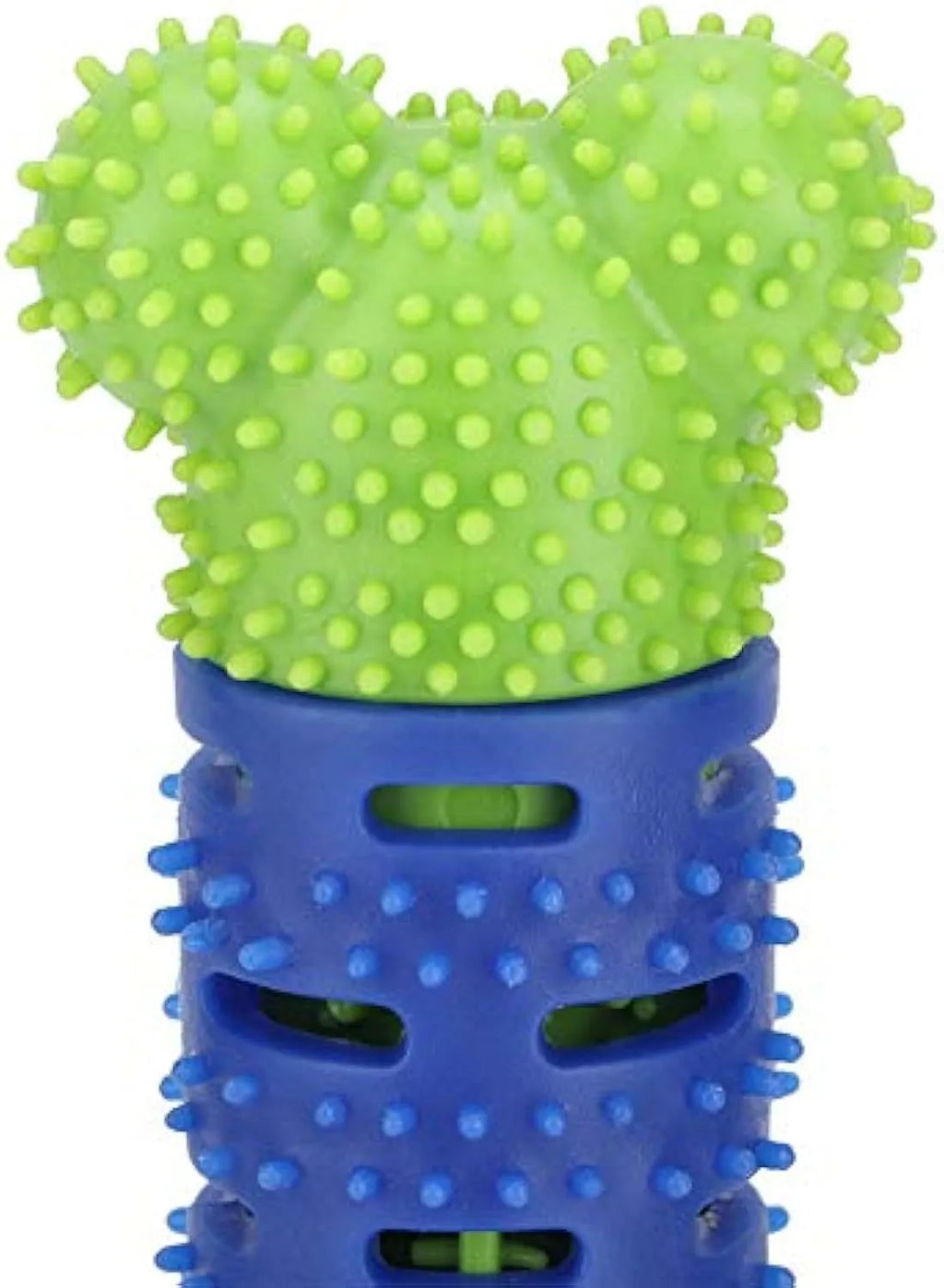 Blue silicone dog molar tooth cleaner brushing stick with serrated head and nodules for dental care