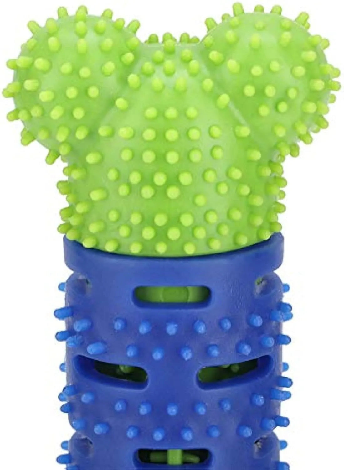 Blue silicone dog molar tooth cleaner brushing stick with serrated head and nodules for dental care
