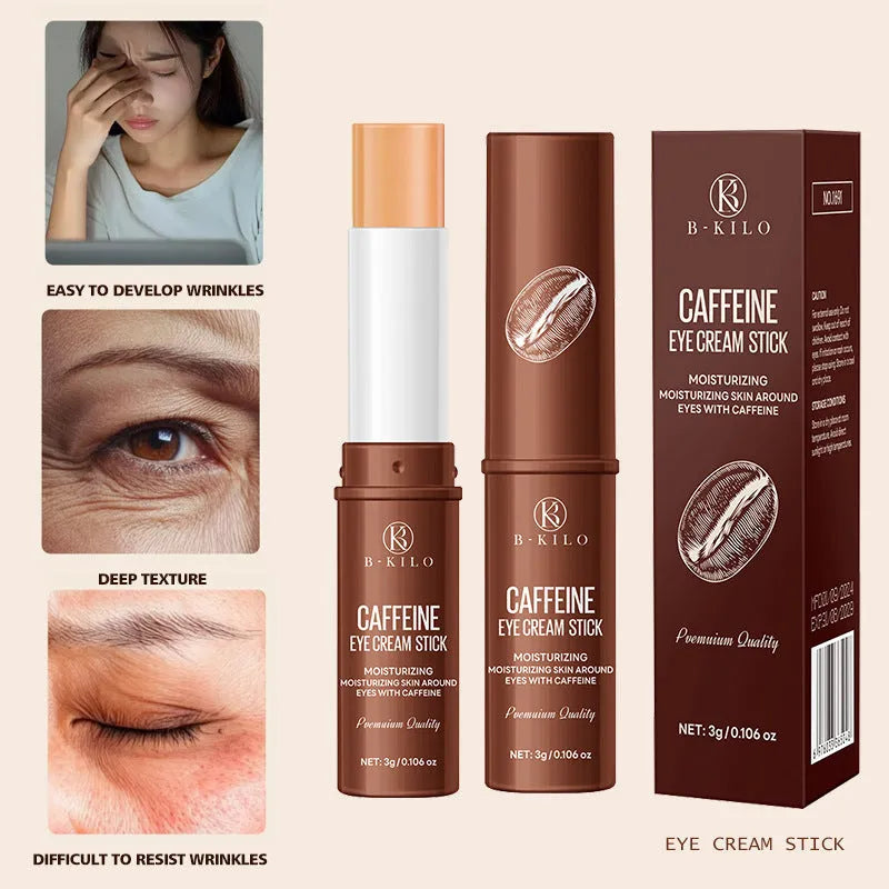 Caffeine Eye Cream Stick in a white tube, 3g net weight, for reducing dark circles and fine lines.