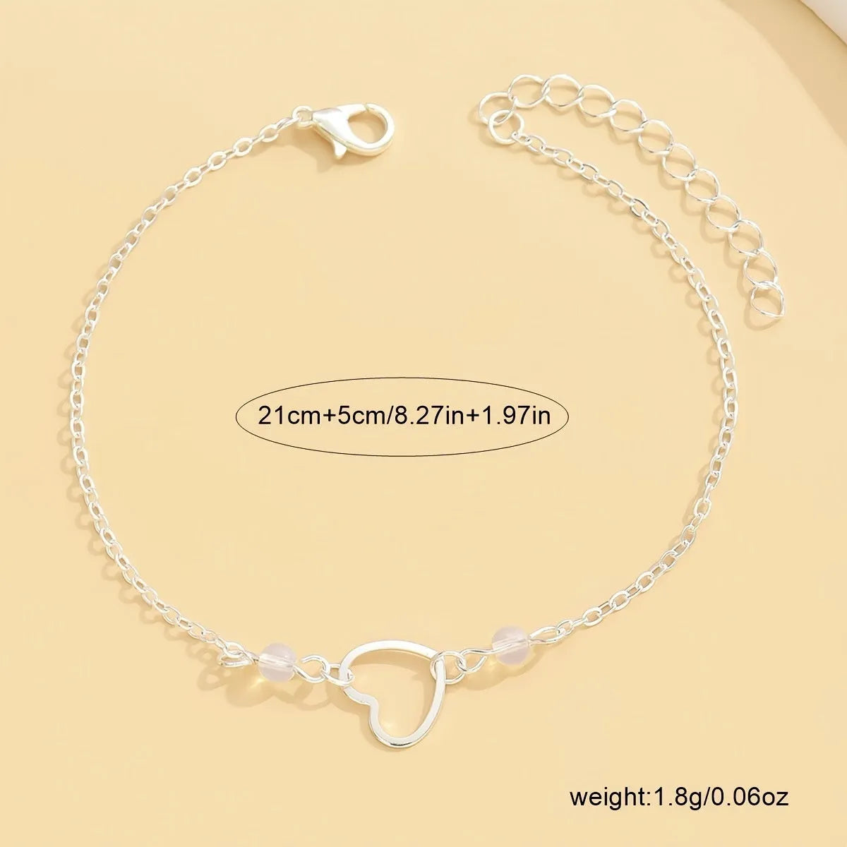 Women's adjustable heart pendant anklet in gold or silver alloy