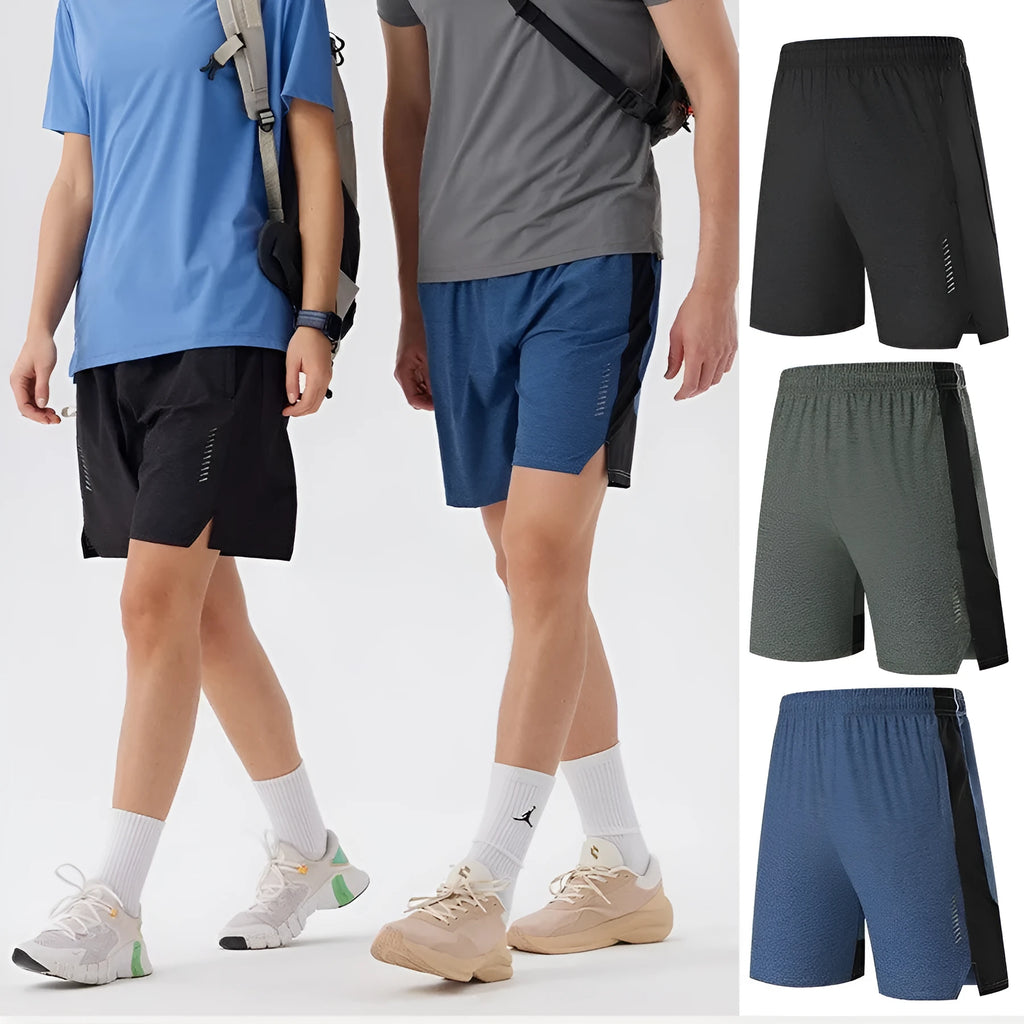 Men's forest green five-point spandex casual shorts with mid waist