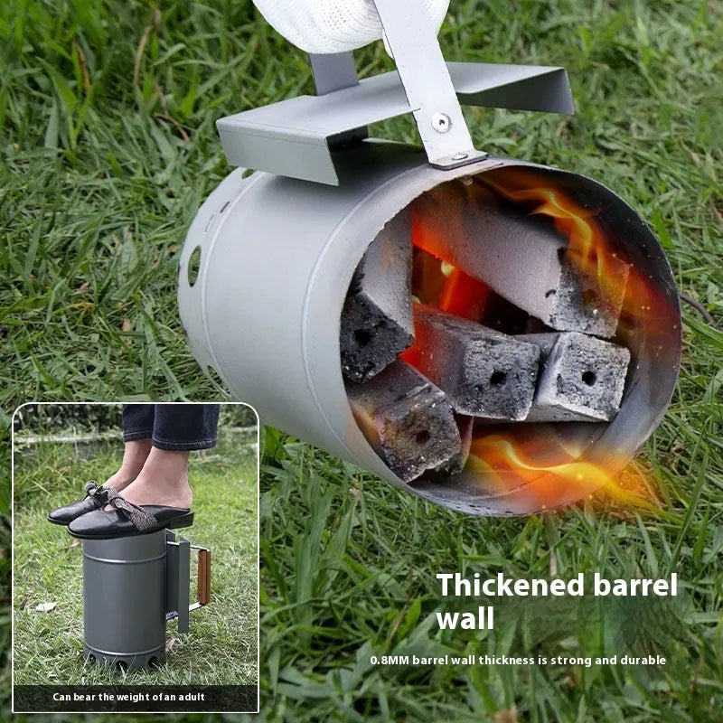 Zinc-iron alloy charcoal fire bucket with carbon finish and included oven igniter