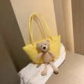 Cotton and linen woven shoulder bag in dumpling shape with three-dimensional pocket and double straps