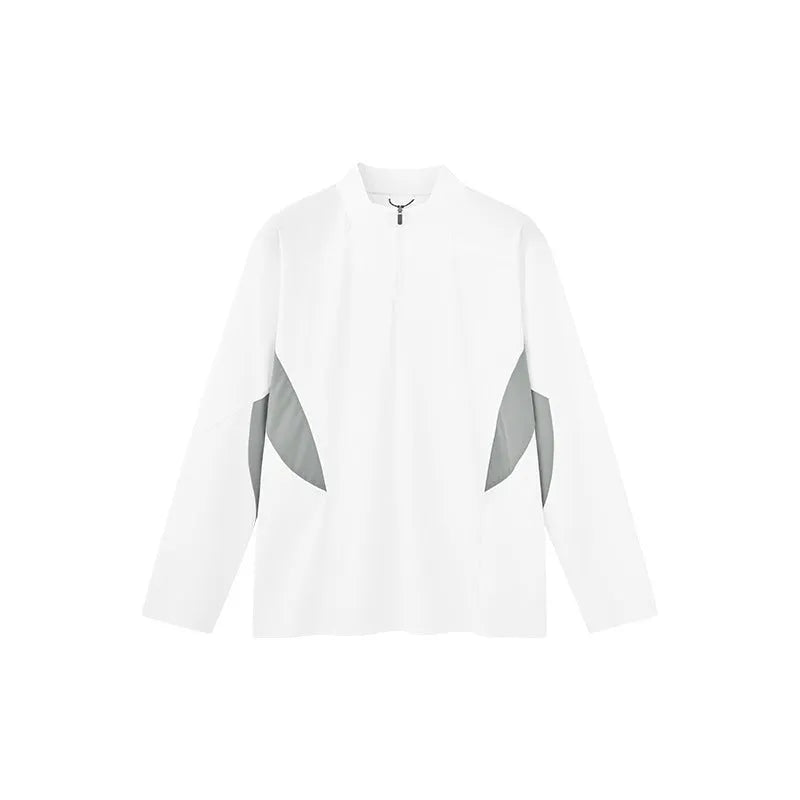 Men's lightweight polyester shirt in solid colour with stitching construction, shown in black and beige with long and short sleeve options