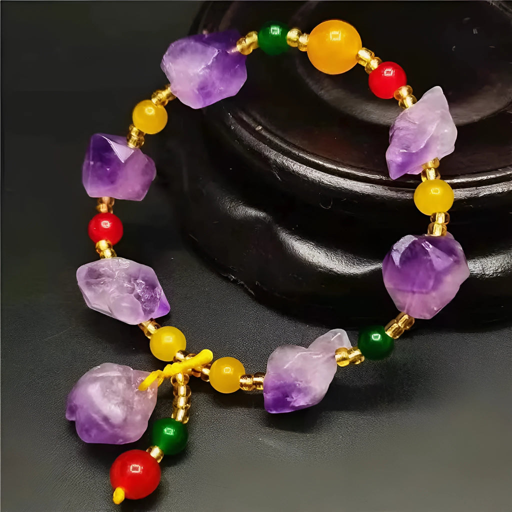 Natural amethyst bracelet with fu character charm for women as travel gift