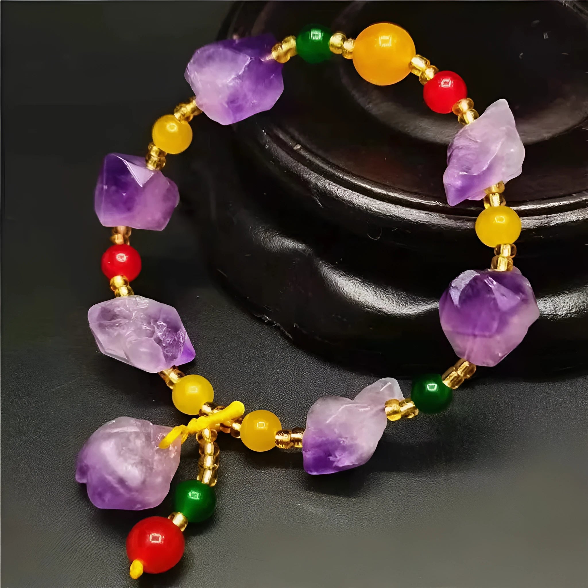 Natural amethyst bracelet with fu character charm for women as travel gift