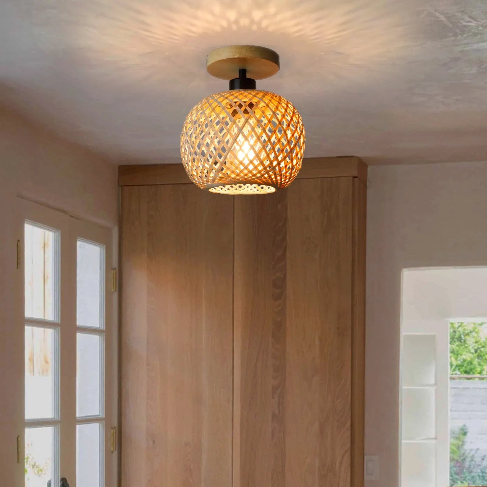 Japanese-style bamboo ceiling lamp for hallway or entrance with pastoral design