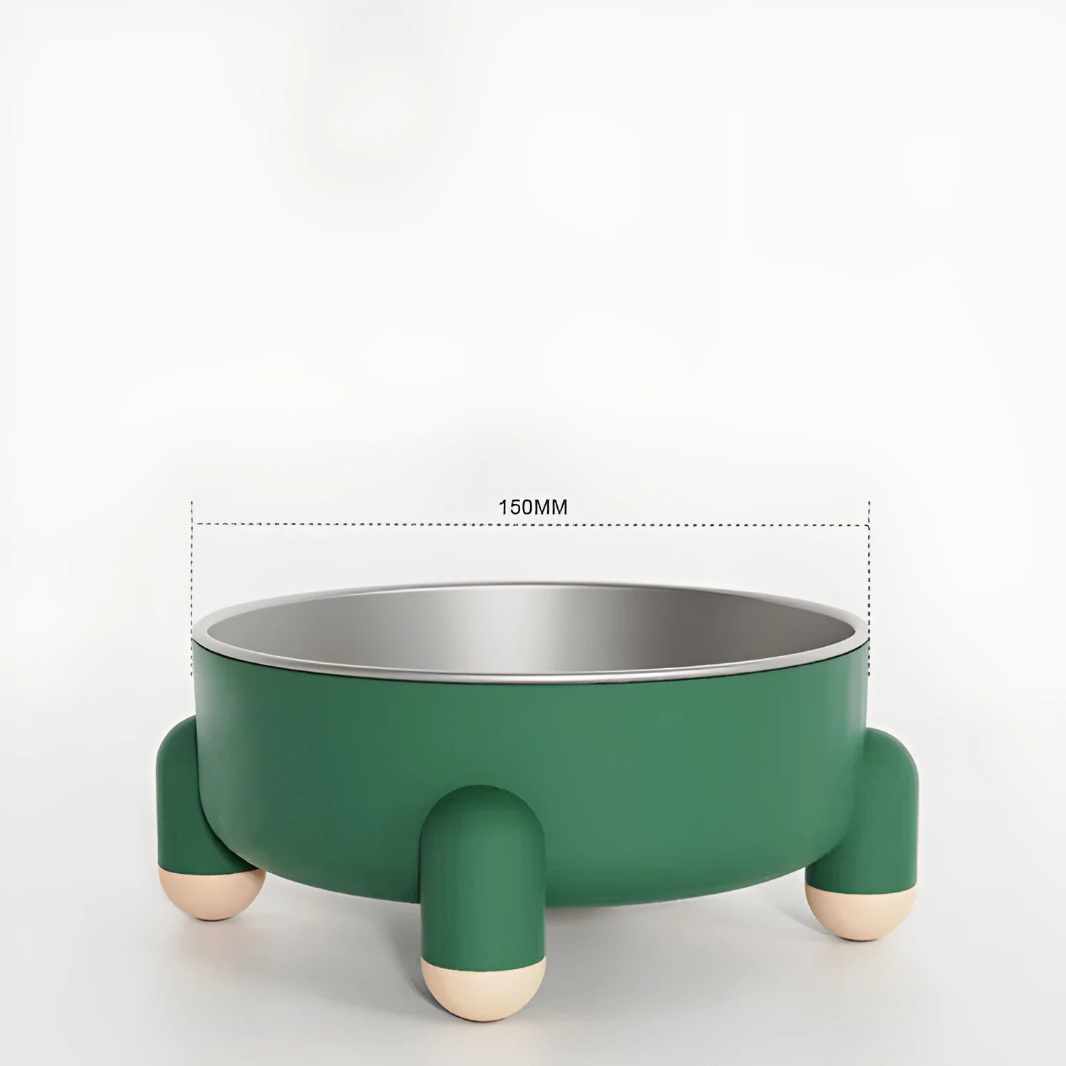Stainless steel raised pet bowl with non-slip base in green, pink and white colour options