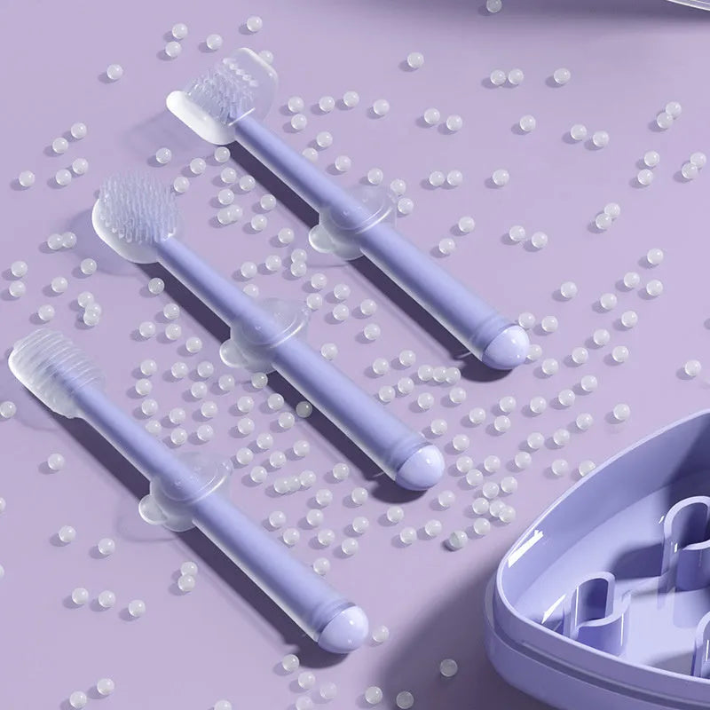 Purple silicone pet toothbrush for cat and dog dental care with soft bristles