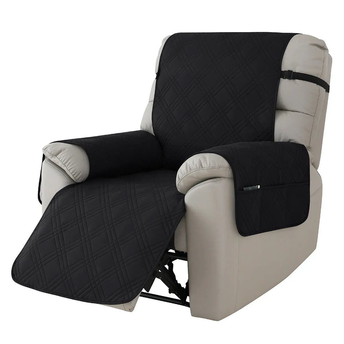 Quilted waterproof sofa cover on a Chivas massage chair in peacock blue colour.