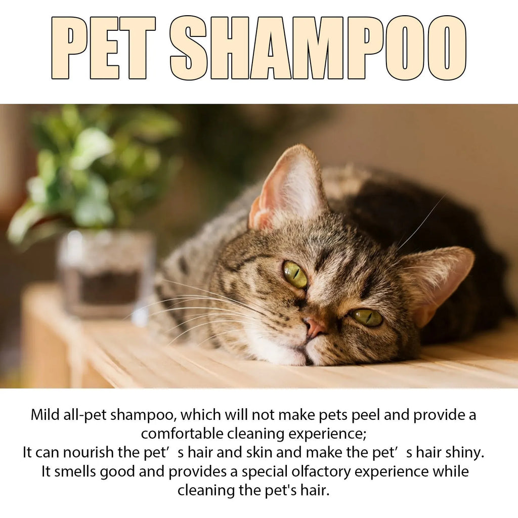 Bottle of mild pet shampoo for dogs and cats in 100ml or 300ml size.