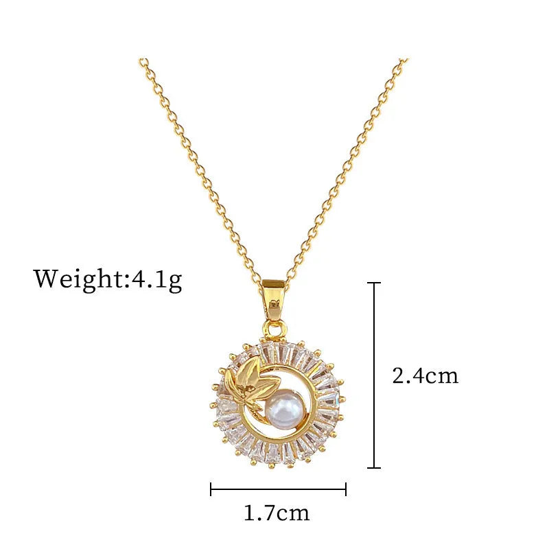 Women's titanium steel jewellery set with geometric leaf design necklace and matching earrings