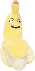 Yellow banana-shaped plush cat toy with crinkle paper sound element