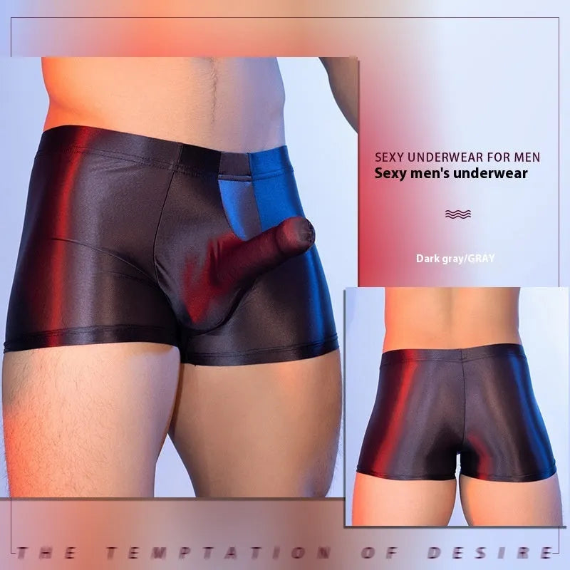 Men's elephant print boxer shorts in breathable nylon fabric, showing seamless construction and mid-waist design