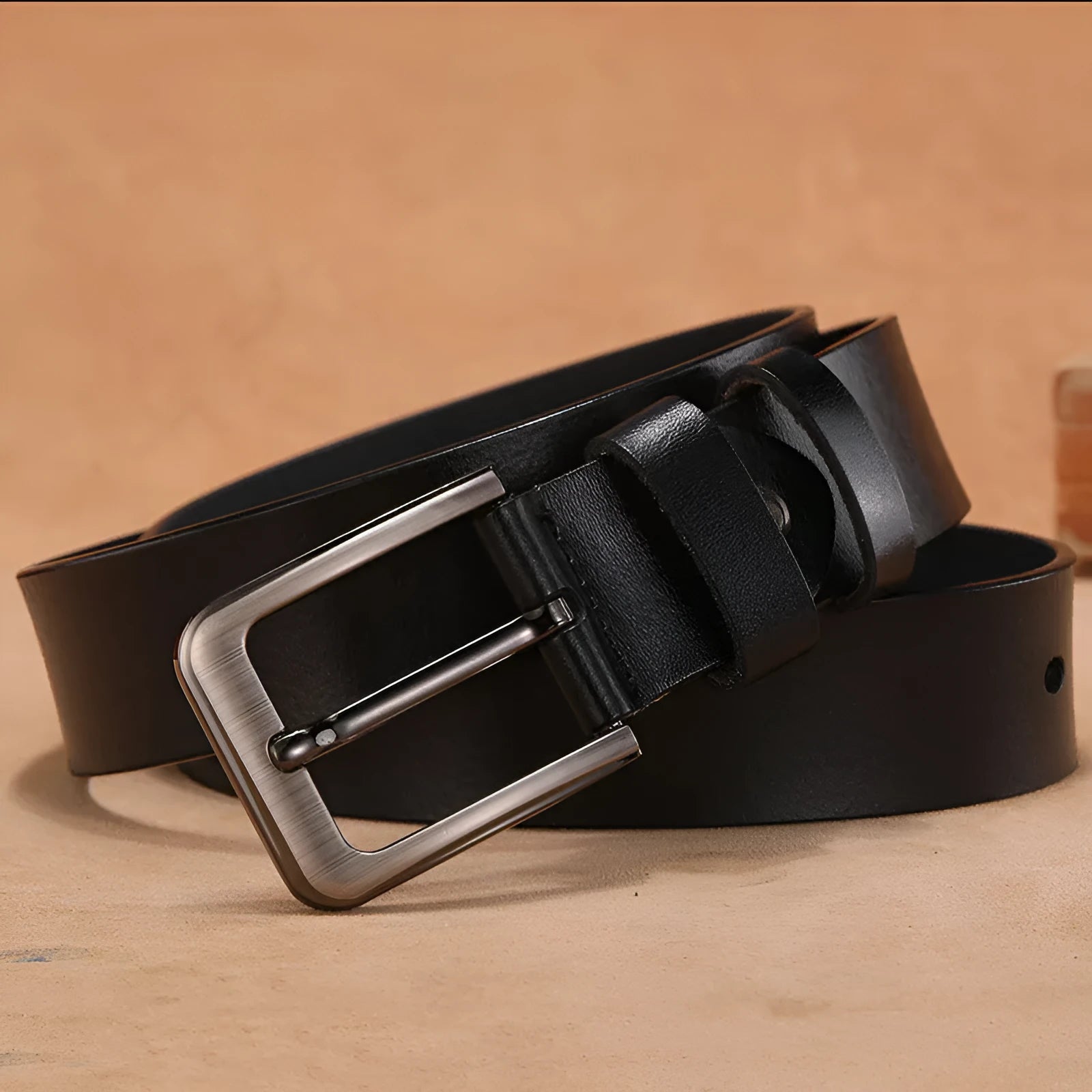 Square head pin buckle casual belt in black or brown with alloy construction