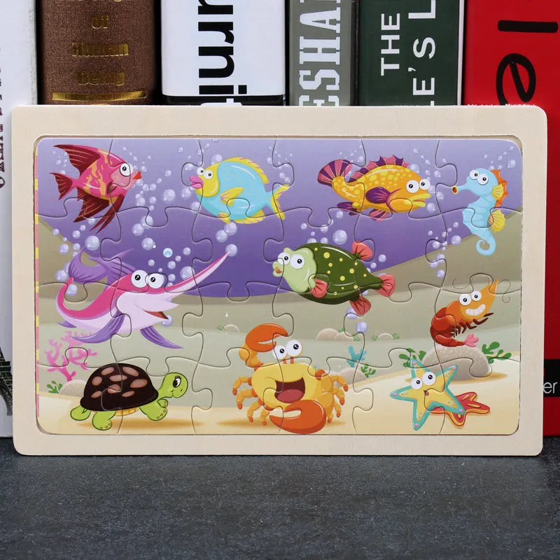 80-piece wooden animal puzzle set in iron box, designed for children aged 3 and over, featuring bear and riding themes