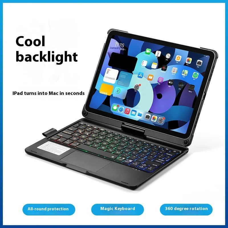 Miaocontrol Bluetooth keyboard with 360-degree rotating case for iPad Air and Pro tablets in black, rose gold or silver