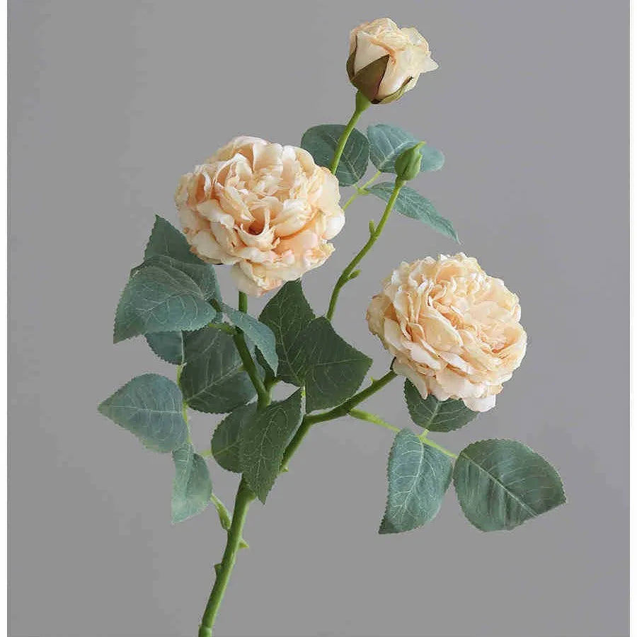 Single artificial silk rose stem with baking edge finish in beige colour