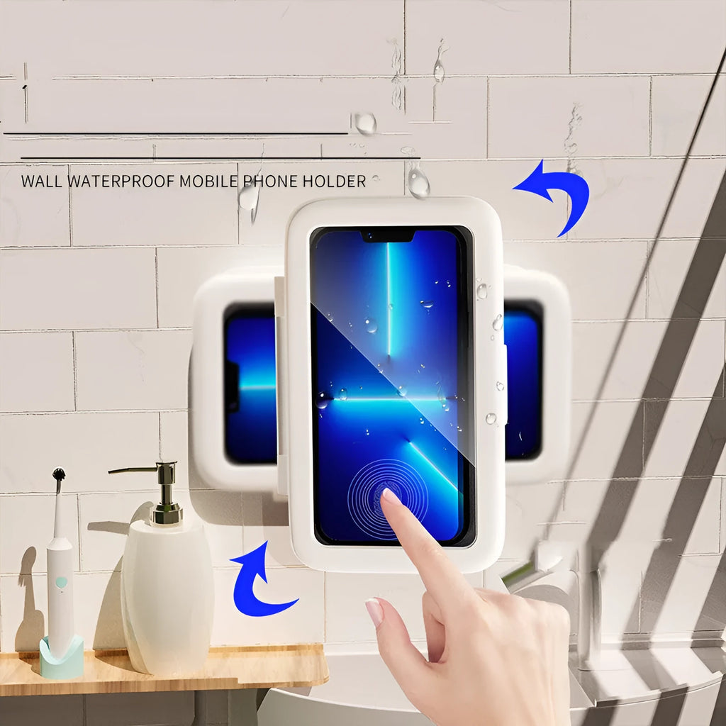 Waterproof shower phone box with sensitive touch screen and anti-fog window in black plastic