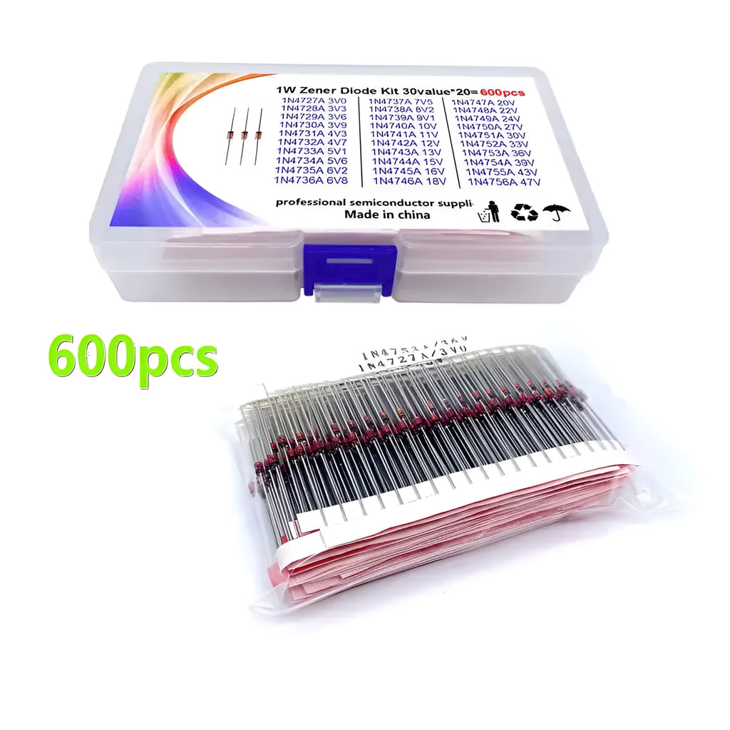 1W Zener diode electronic component in boxed packaging with crystal glass construction