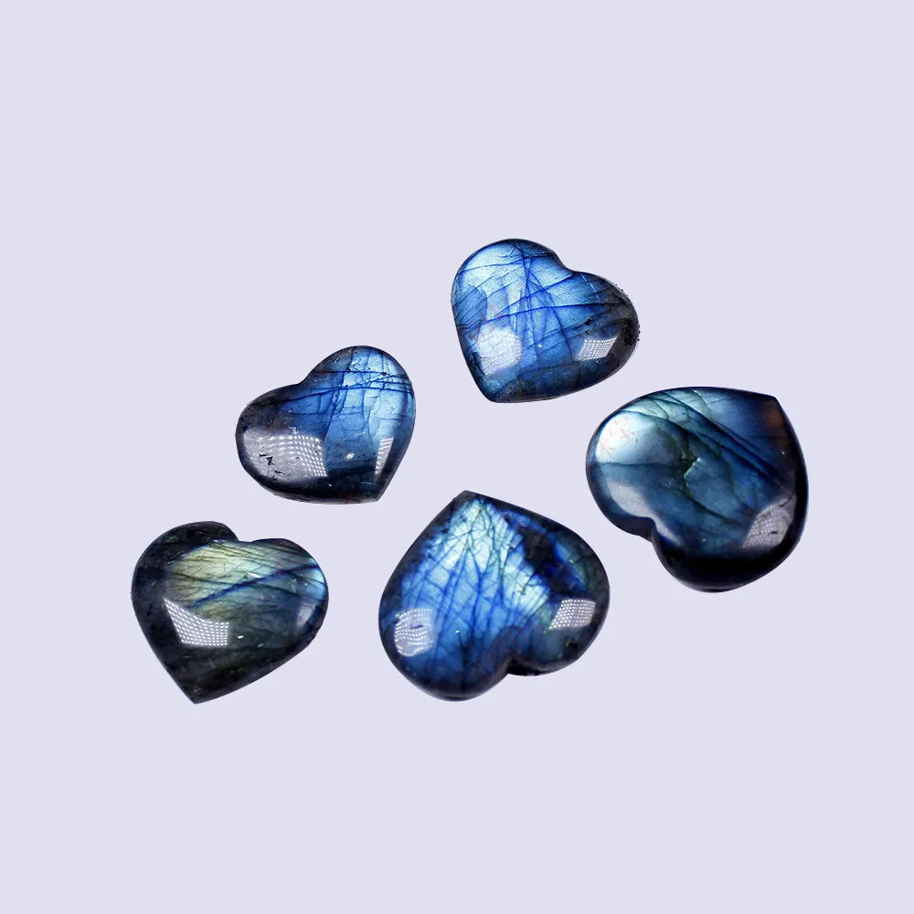 Natural feldspar crystal heart pendant in ocean blue and moonlight colours with geometric shape