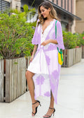 Light purple beach dress with embroidery and cotton lining for swimming