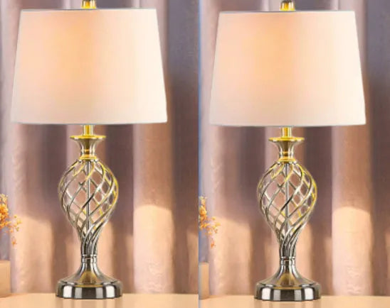European style alloy bedside table lamp with touch controls for cold and warm dimmable light and USB charging socket