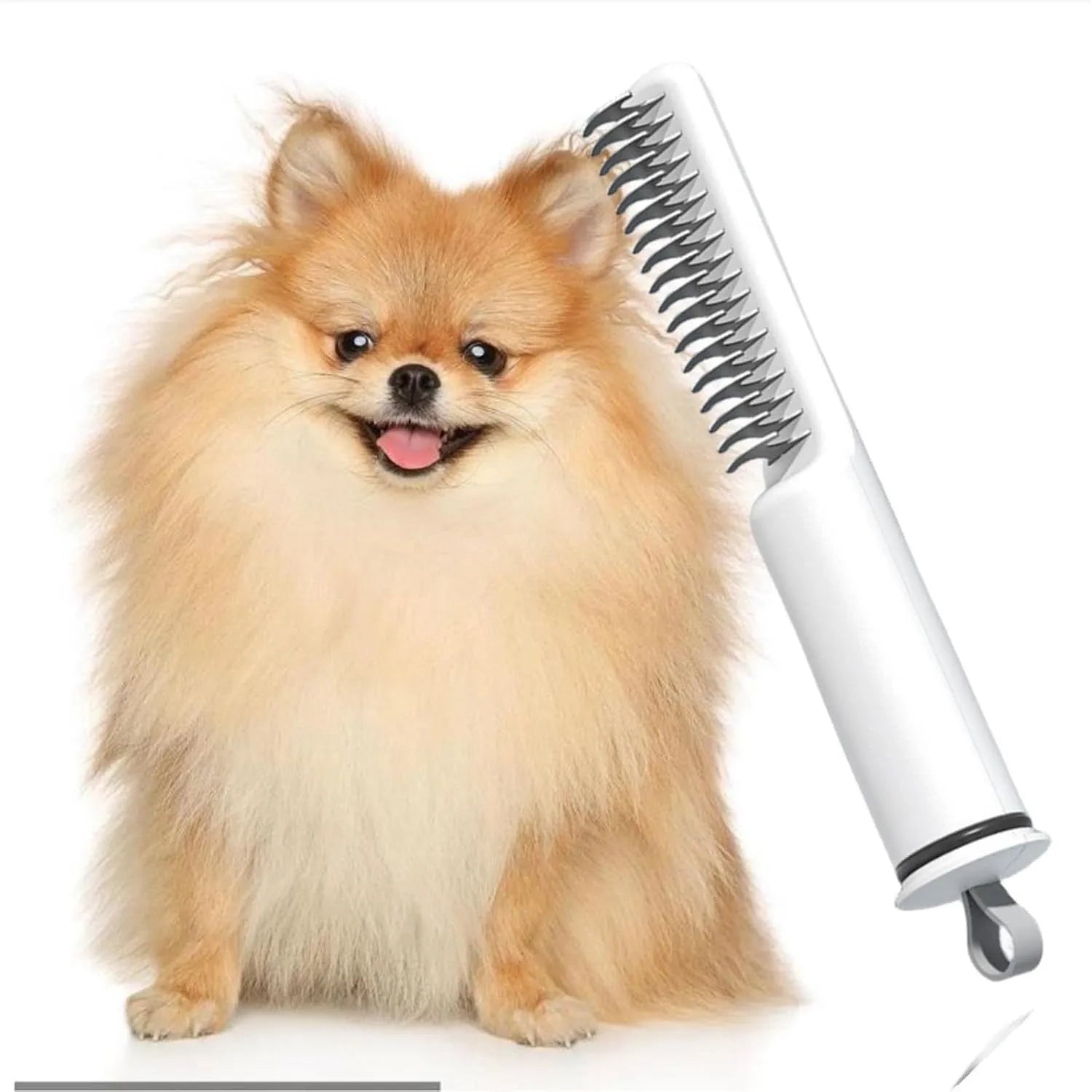 Stainless steel dog dematting comb with four different tooth configurations for removing knots and mats