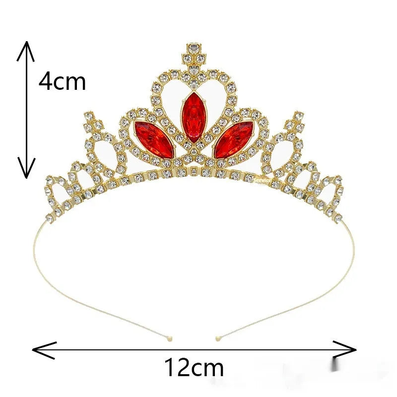 Gold and silver alloy princess crown headdress with electroplated gemstone colour finishes for birthday parties