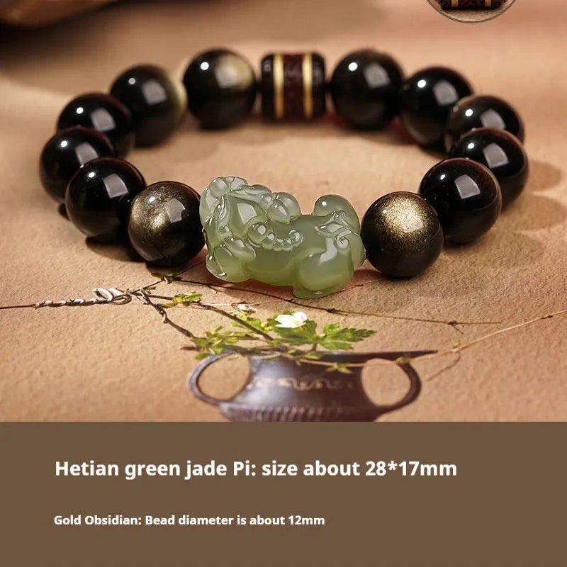 Hetian jade bracelet with braided rope closure in traditional Chinese style