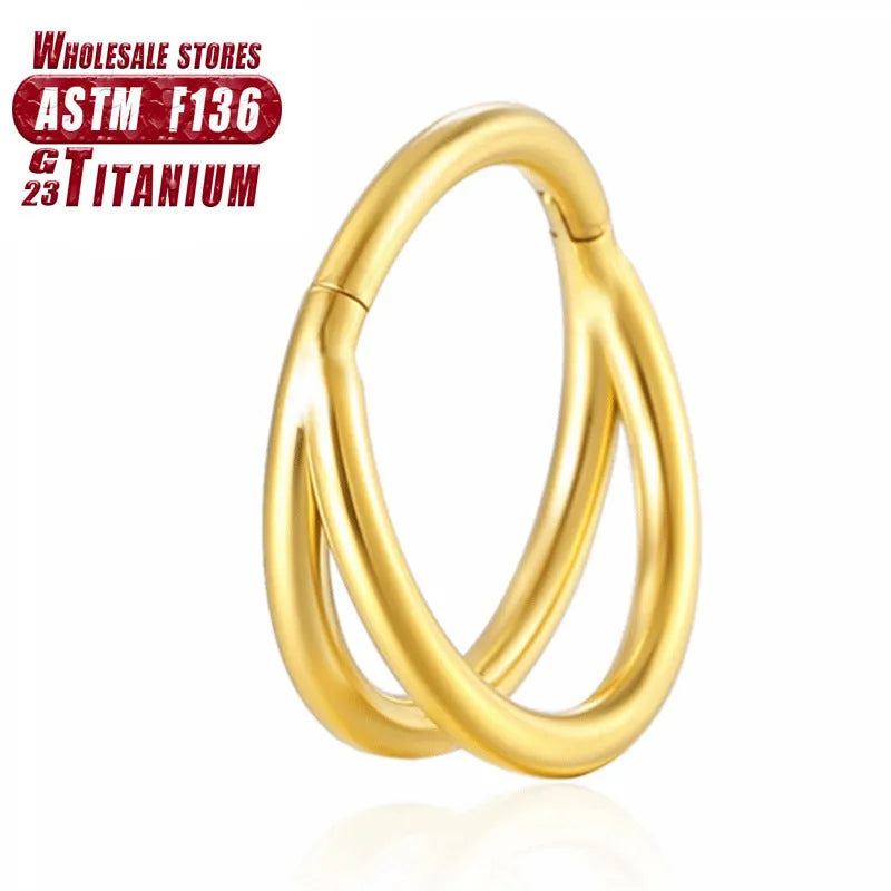 Titanium alloy fork nose ring for piercings, shown in silver colour on a black background.