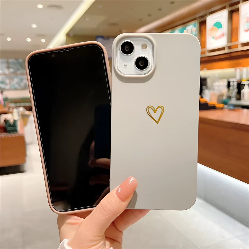 Brown silicone iPhone case with hot stamping love design showing simple cartoon style