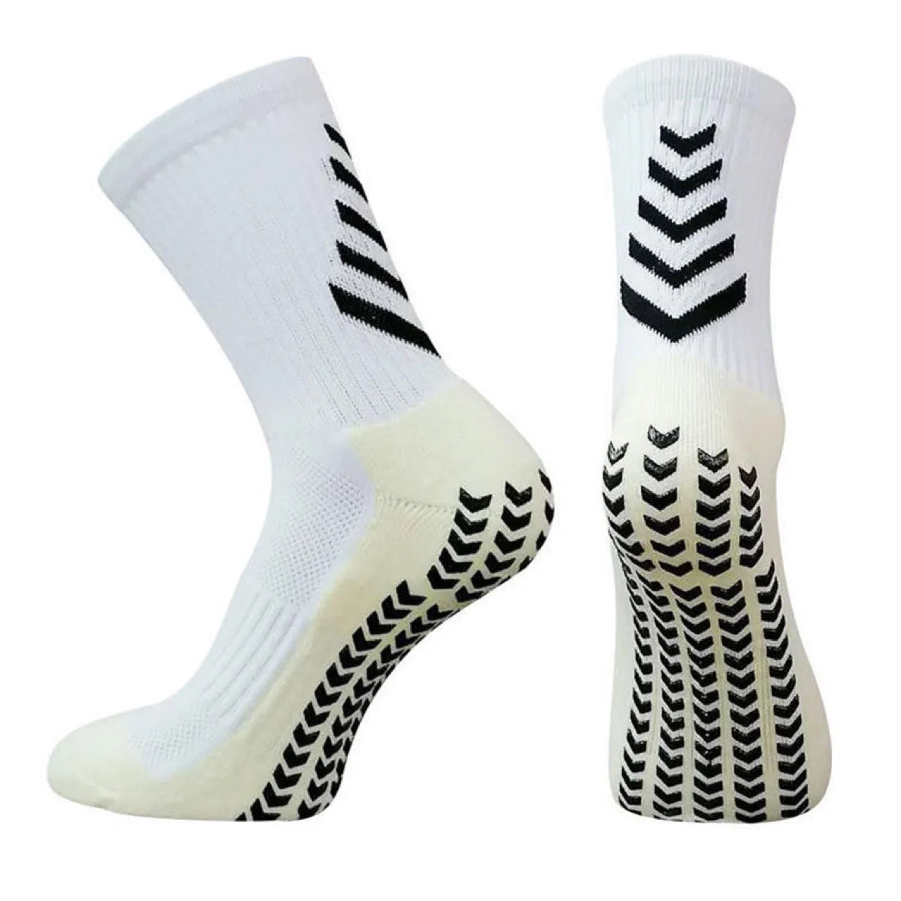 Men's mid-calf athletic socks with geometric patterns and silicone grip for running sports