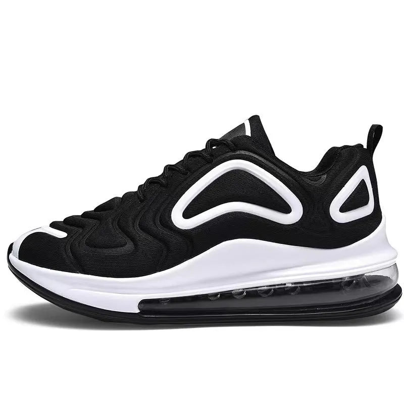Men's black casual sneakers with air cushion technology and thick sole design