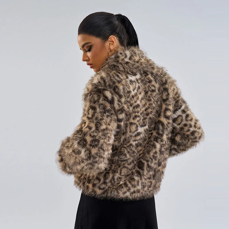 Women's leopard print coat with buckle lapel detail in street fashion style