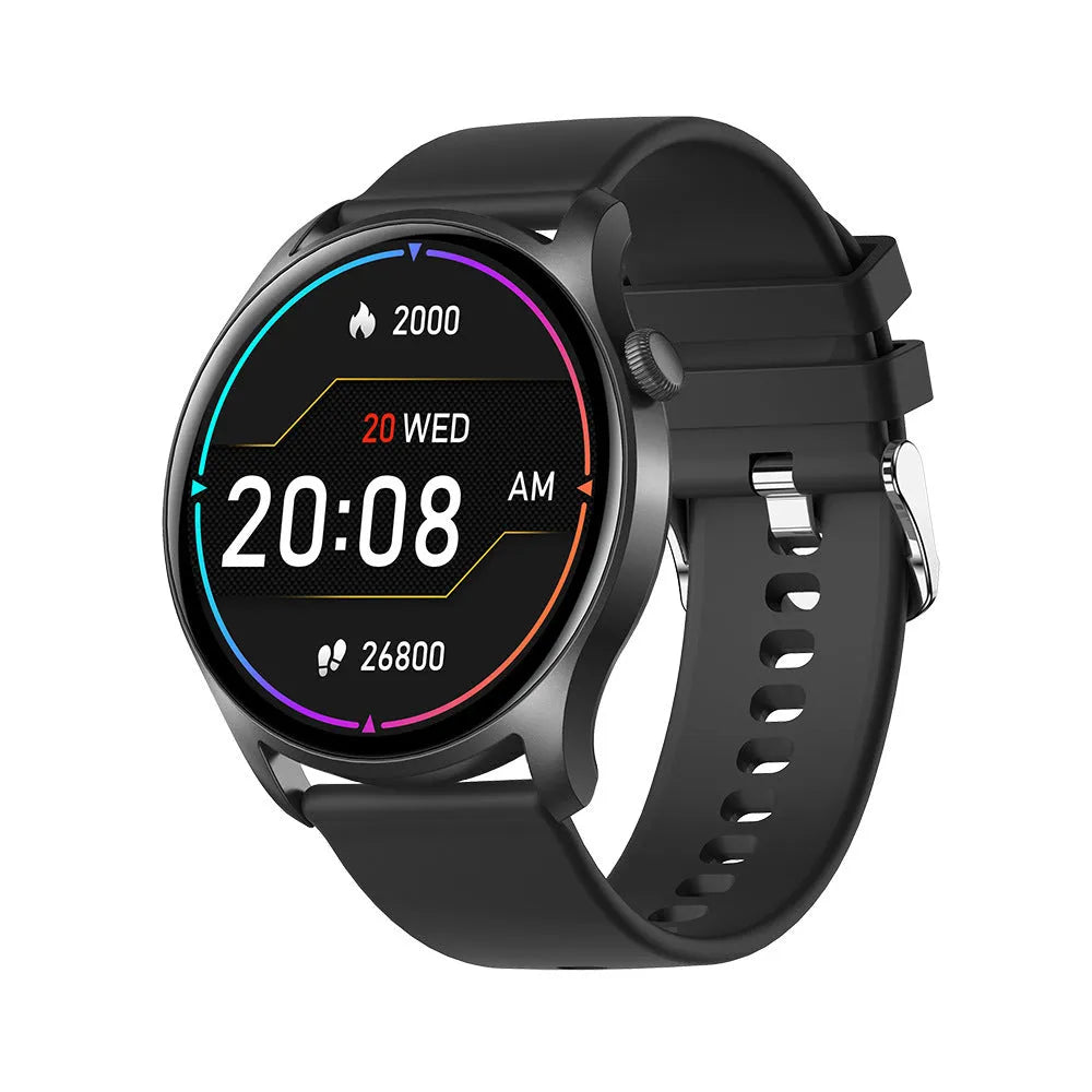 Smart watch with 1.3-inch screen showing heart rate display on a silicone wristband