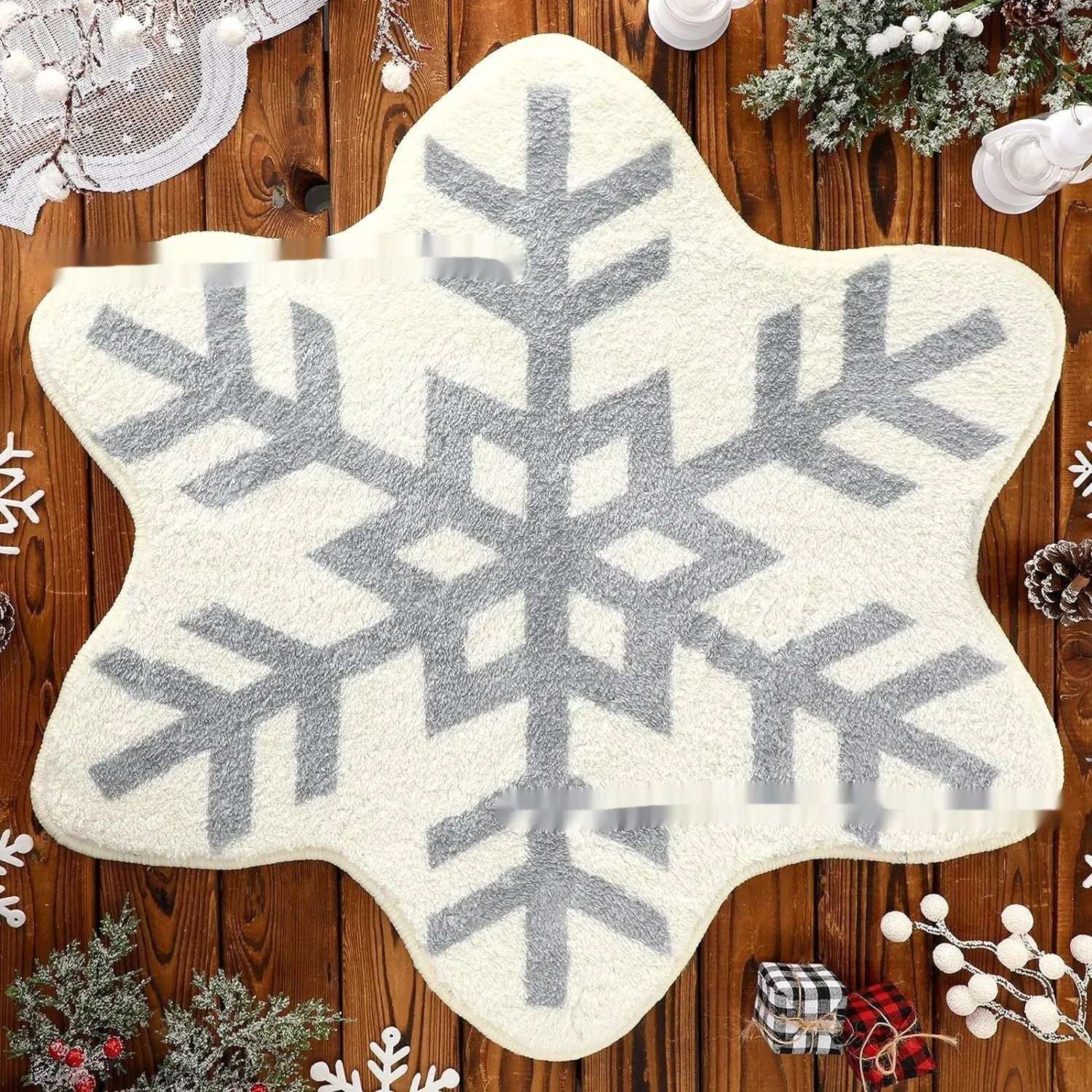 Christmas round polyester carpet with printed festive design in cashmere-like material