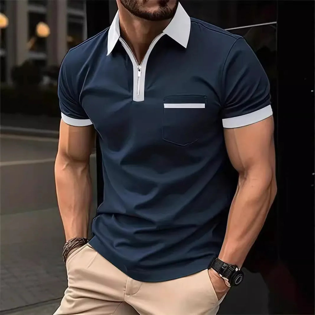 Men's casual short sleeve polo shirt with chest pocket in multiple colour combinations