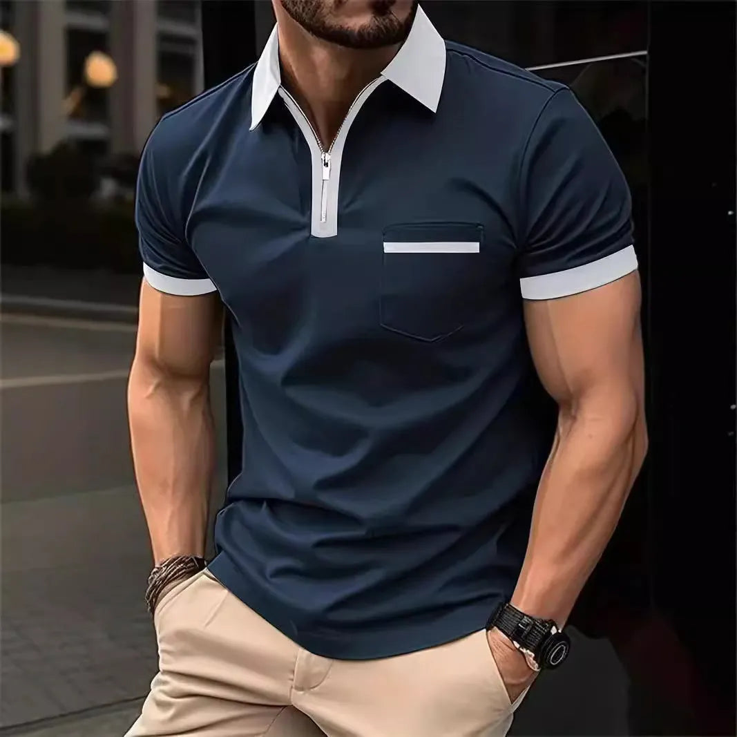 Men's casual short sleeve polo shirt with chest pocket in multiple colour combinations