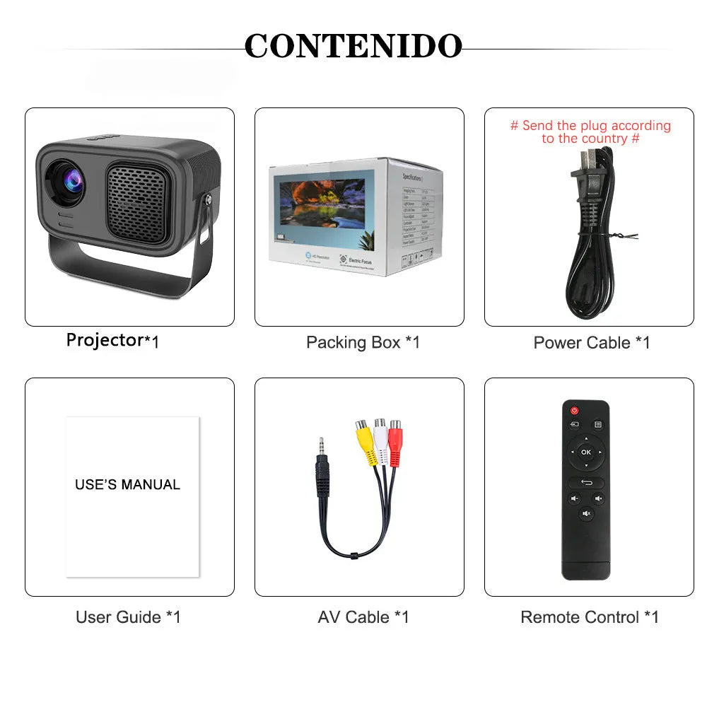 Black portable HD projector with Android system and remote control