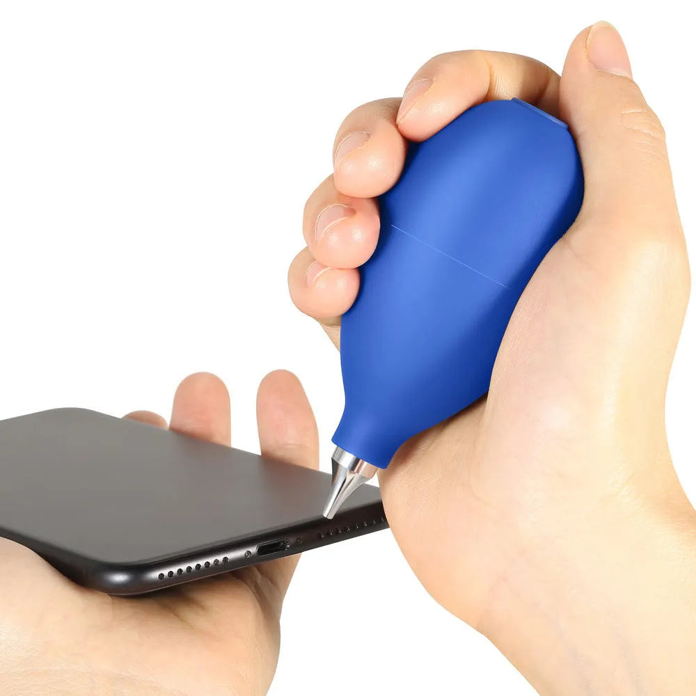 Blue rubber handheld air blower dust removal tool for cleaning cameras and phones